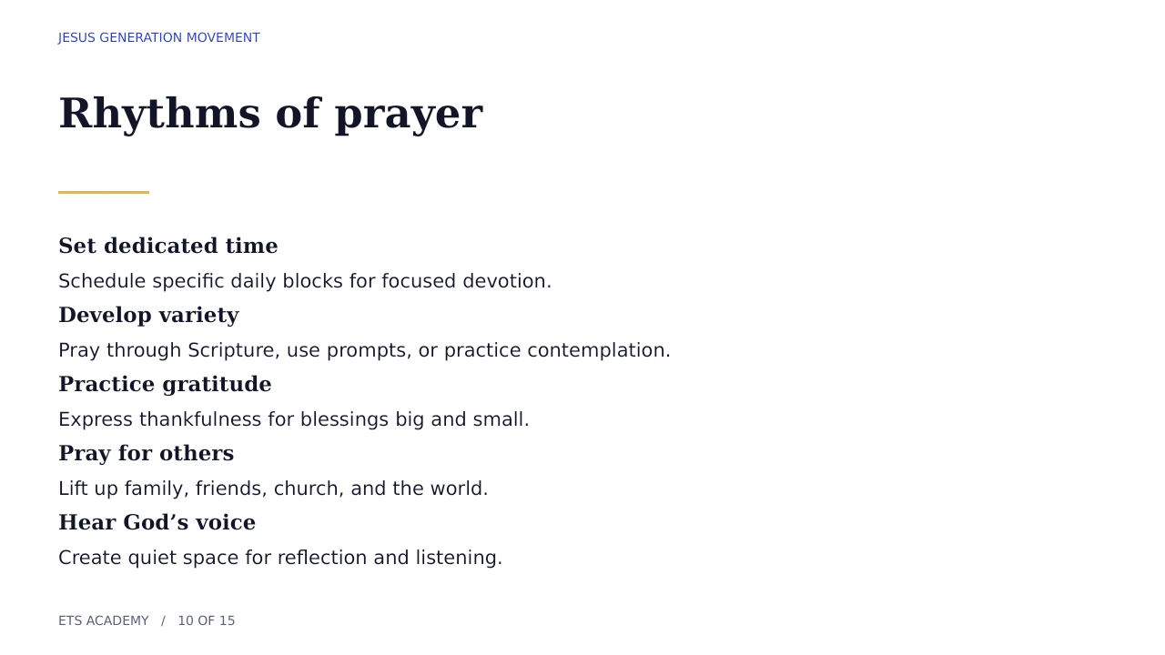 A practical rhythm for time, gratitude, listening, Scripture, and prayer