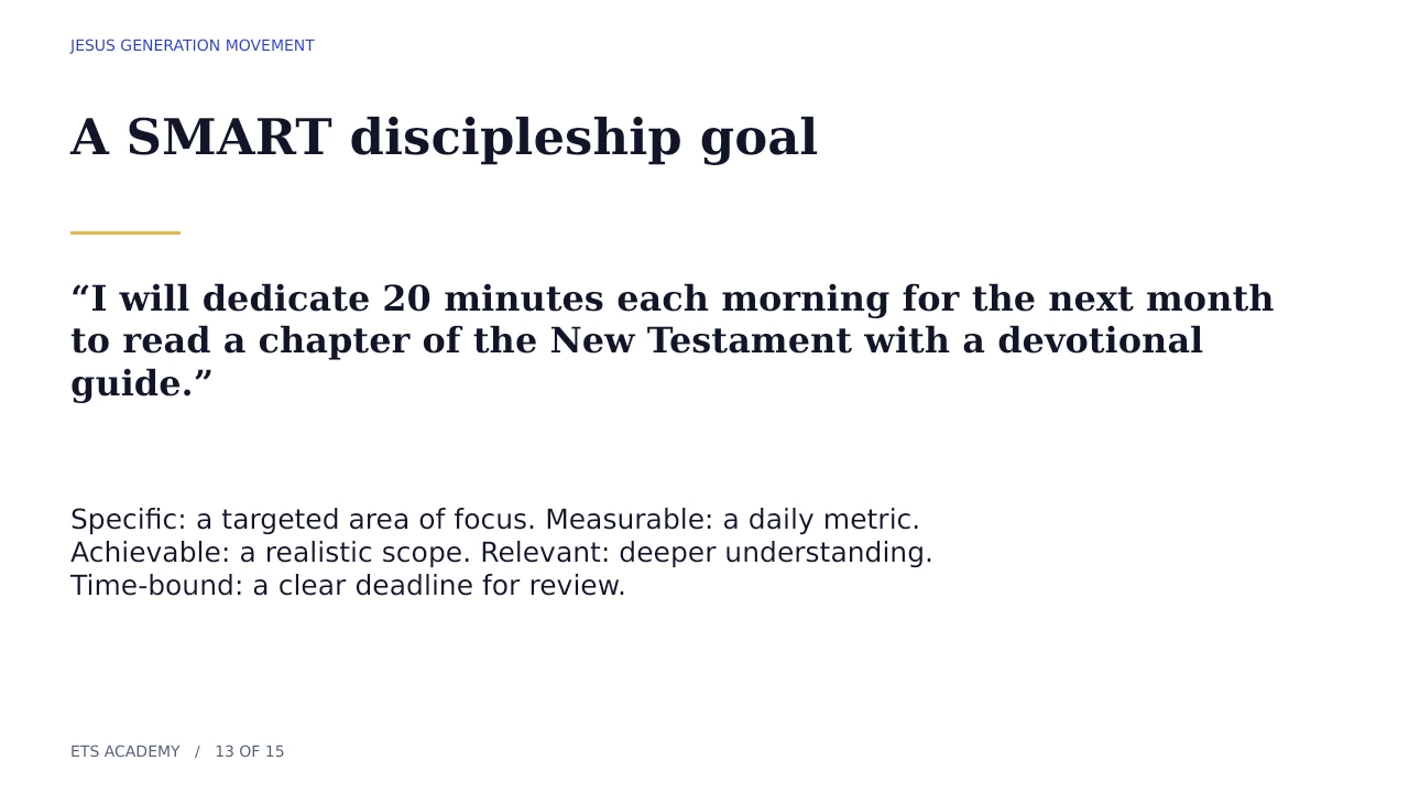 Example of a specific, measurable, achievable, relevant, and time-bound goal