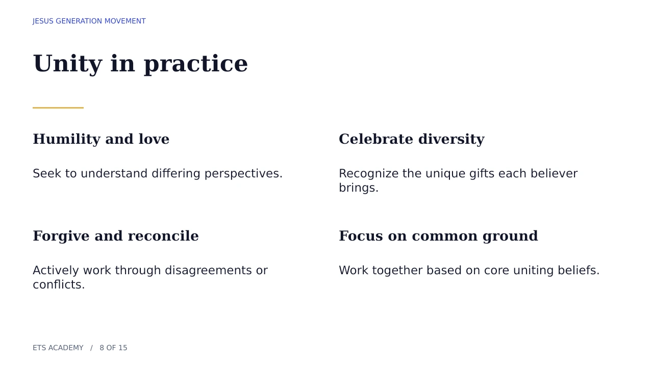 Humility, diversity, forgiveness, and common ground